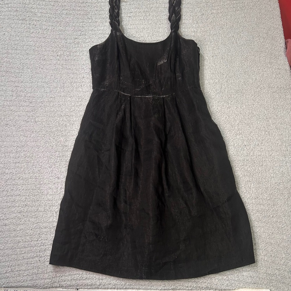 Yoana Baraschi Cocktail Dress Braided Strap‎ 4 Black Metallic Shimmer Party Goth